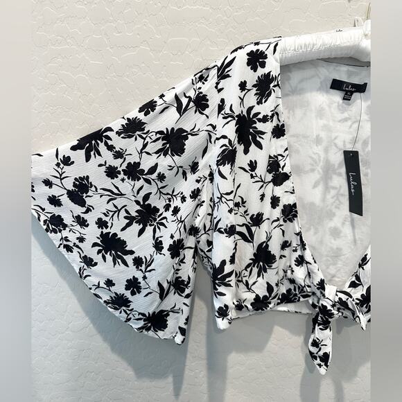 LULUS Breezy Beauty Black Floral Tie Front Crop Top NWT | Size XL - Picture 4 of 8